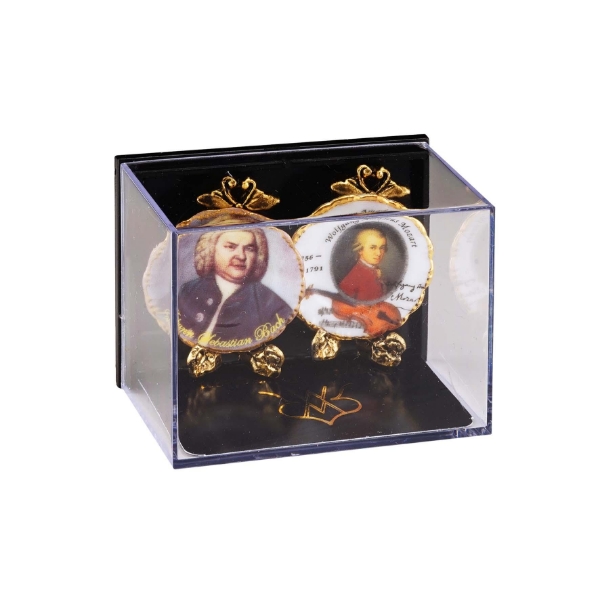 Bild von 2 Wandteller mit Ständer - Dekor Mozart und Bach
