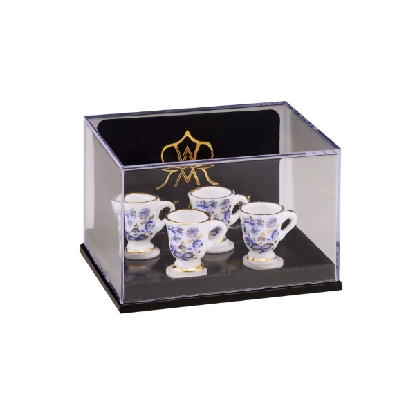 Picture of 4 Miniature Chocolate Mugs - Blue Onion Gold Design