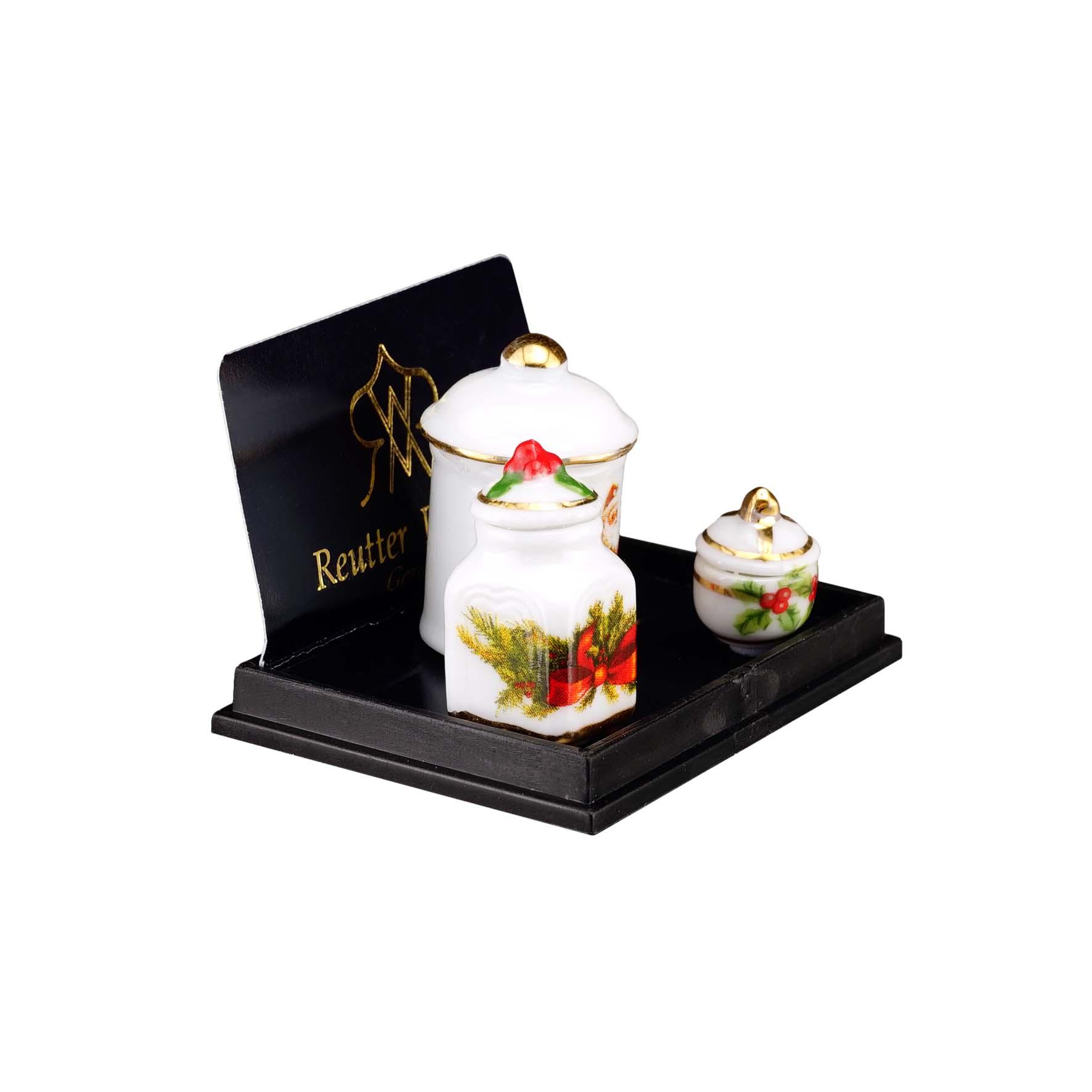 Onlineshop der Reutter Miniaturen GmbH.3 Jars with Chirstmas Design