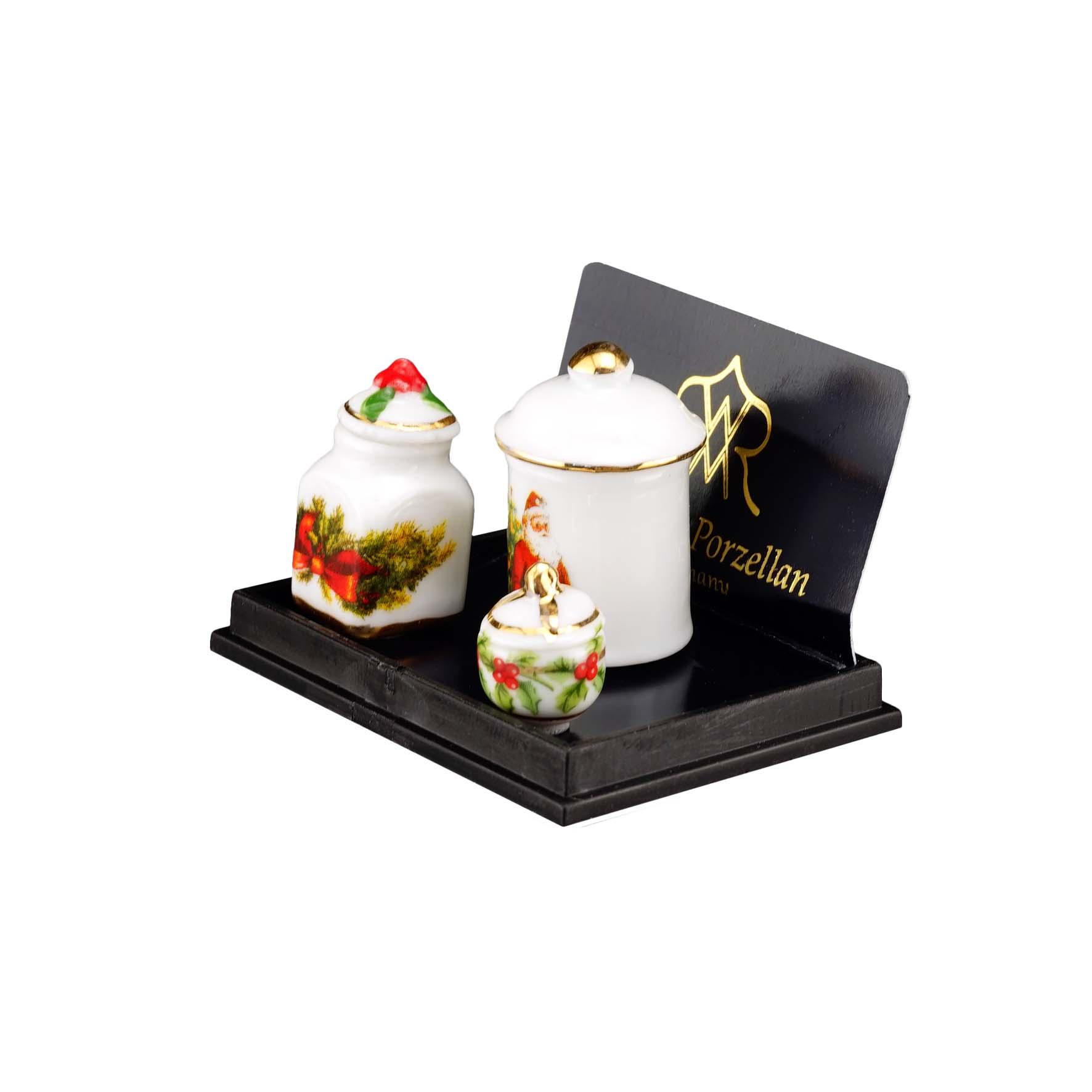 Onlineshop der Reutter Miniaturen GmbH.3 Jars with Chirstmas Design