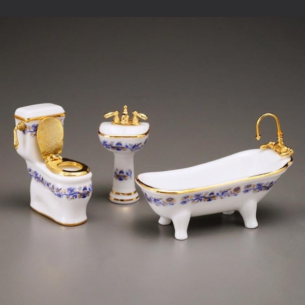 Picture of Bathroom Set 3 Pcs - Blue Onion Gold Design (Size 1:24)