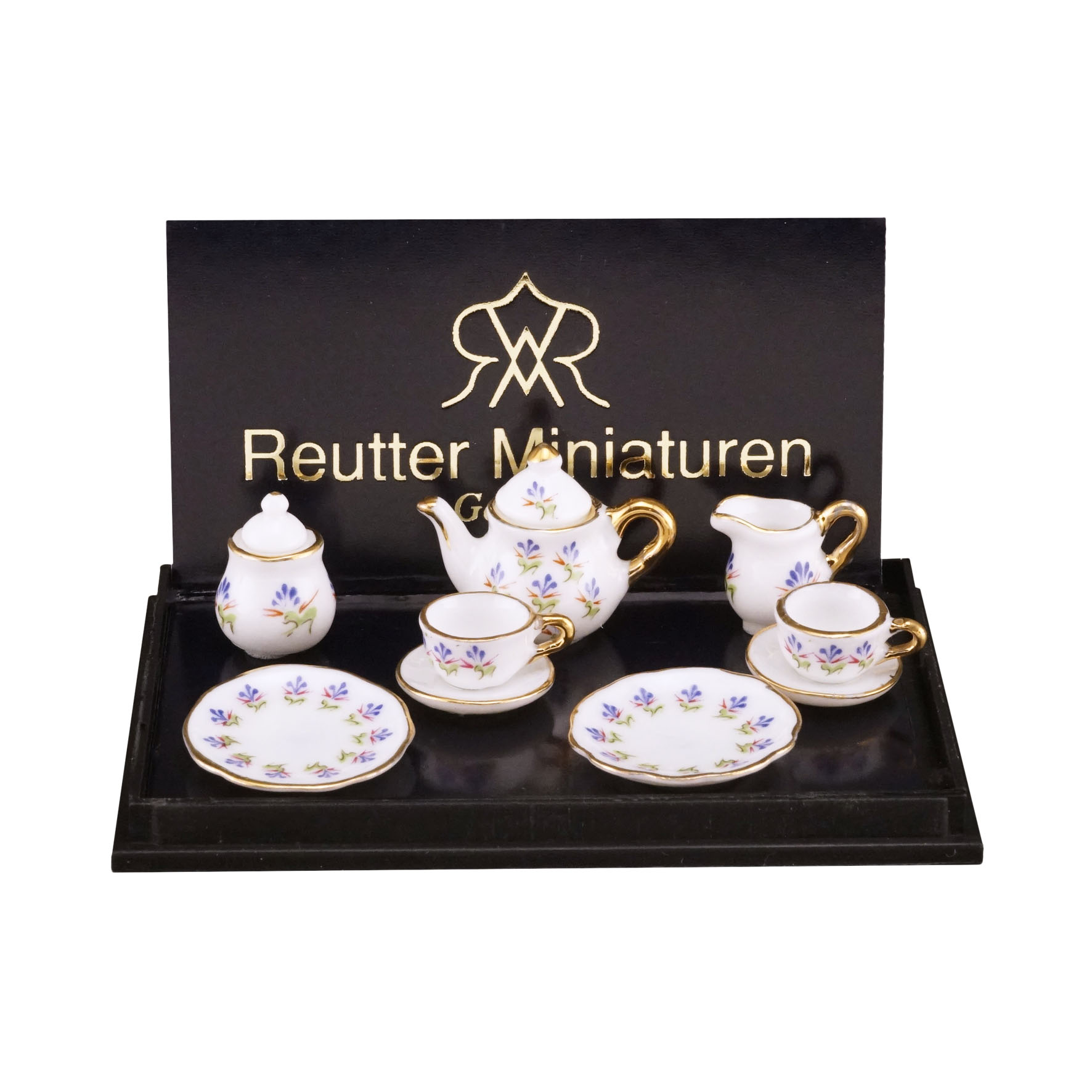 der Reutter Miniaturen GmbH.Tea Set 2 Persons Design "Blue Flower"