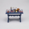 Picture of Blue Dining Table - Design "Blue Onion" - decorated with Brezel, Sausage and Bread