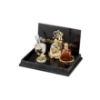 Picture of Whisky Set with Ice cubes and Olives in golden, metal bottle carrier