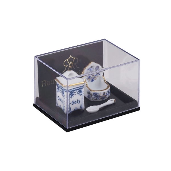 Picture of Salt Jar with Storage Box - Blue Onion Gold Design