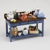 Picture of Blue Large Working Table with Design "Blue onion" with Ham, Vegetable and Barrel