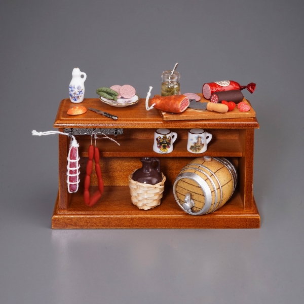 Picture of Butcher Counter with Sausage, Barrel and Porcelain