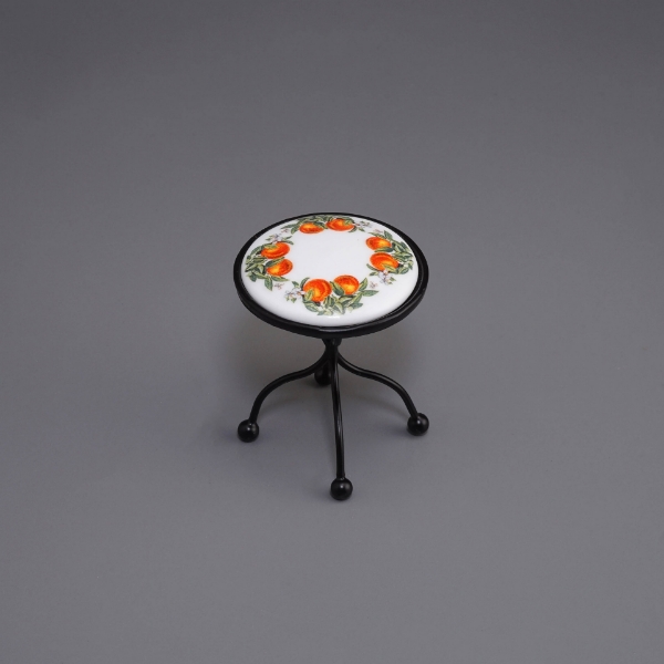 Bild von Metalltisch mit Porzellanplatte - Dekor Orange 